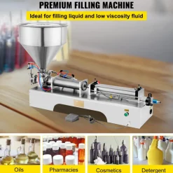 VEVOR Pneumatic Liquid Paste Filling Machine 50-500ML Volume, Horizontal Cream Filling Machine with 30L Hopper, Pneumatic liquid Filling Machine for Water Oil Cream etc