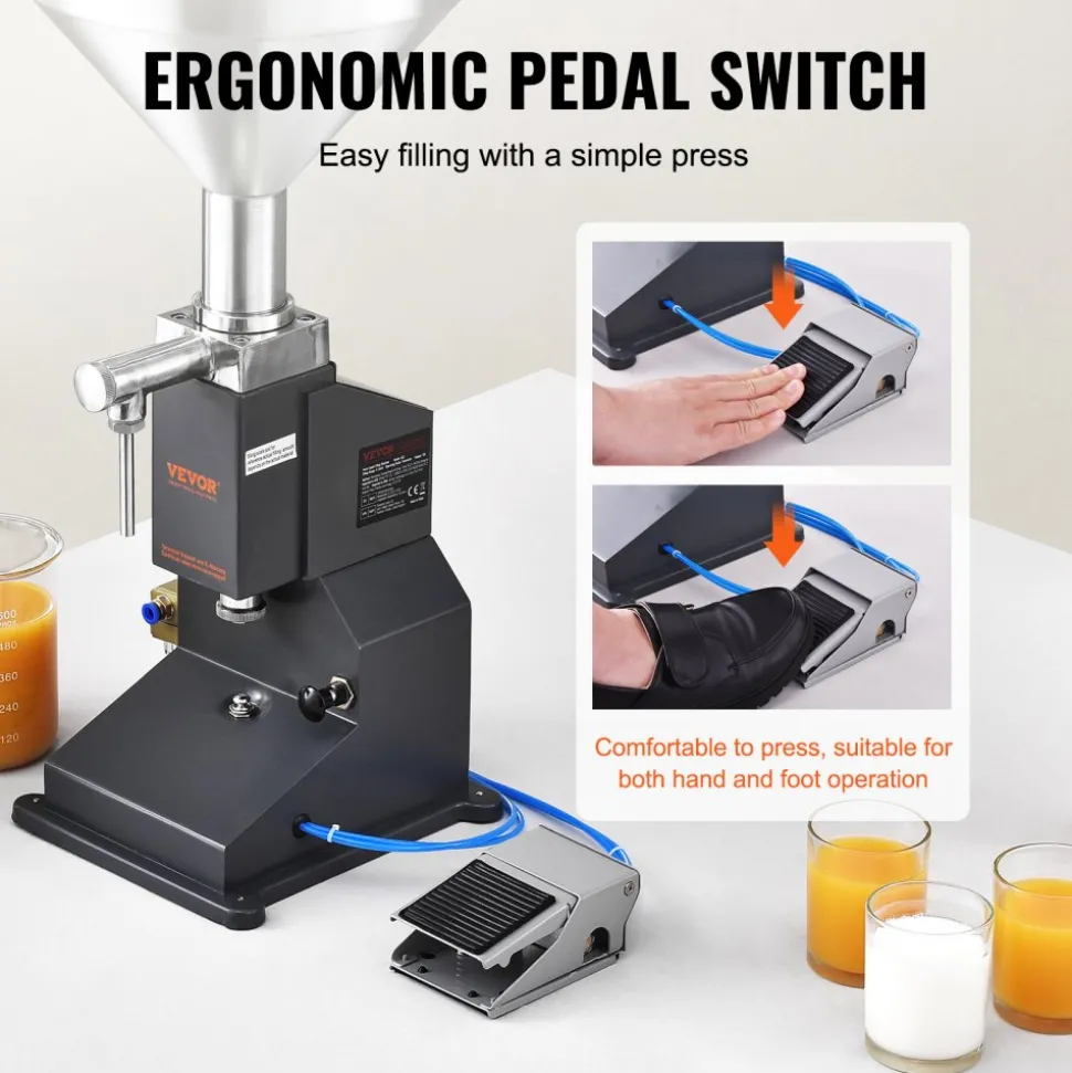 VEVOR Pneumatic Paste Liquid Filling Machine, 5-50ml Bottle Filler, Bottle Filling Machine, Stainless Steel Liquid Filler with Pedal for Milk Water Juice Essential Oil Shampoo Cosmetic Honey Lotion