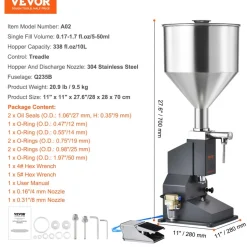VEVOR Pneumatic Paste Liquid Filling Machine, 5-50ml Bottle Filler, Bottle Filling Machine, Stainless Steel Liquid Filler with Pedal for Milk Water Juice Essential Oil Shampoo Cosmetic Honey Lotion