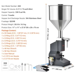 VEVOR Pneumatic Paste Liquid Filling Machine, 5-50ml Bottle Filler, Bottle Filling Machine, Stainless Steel Liquid Filler with Pedal for Milk Water Juice Essential Oil Shampoo Cosmetic Honey Lotion