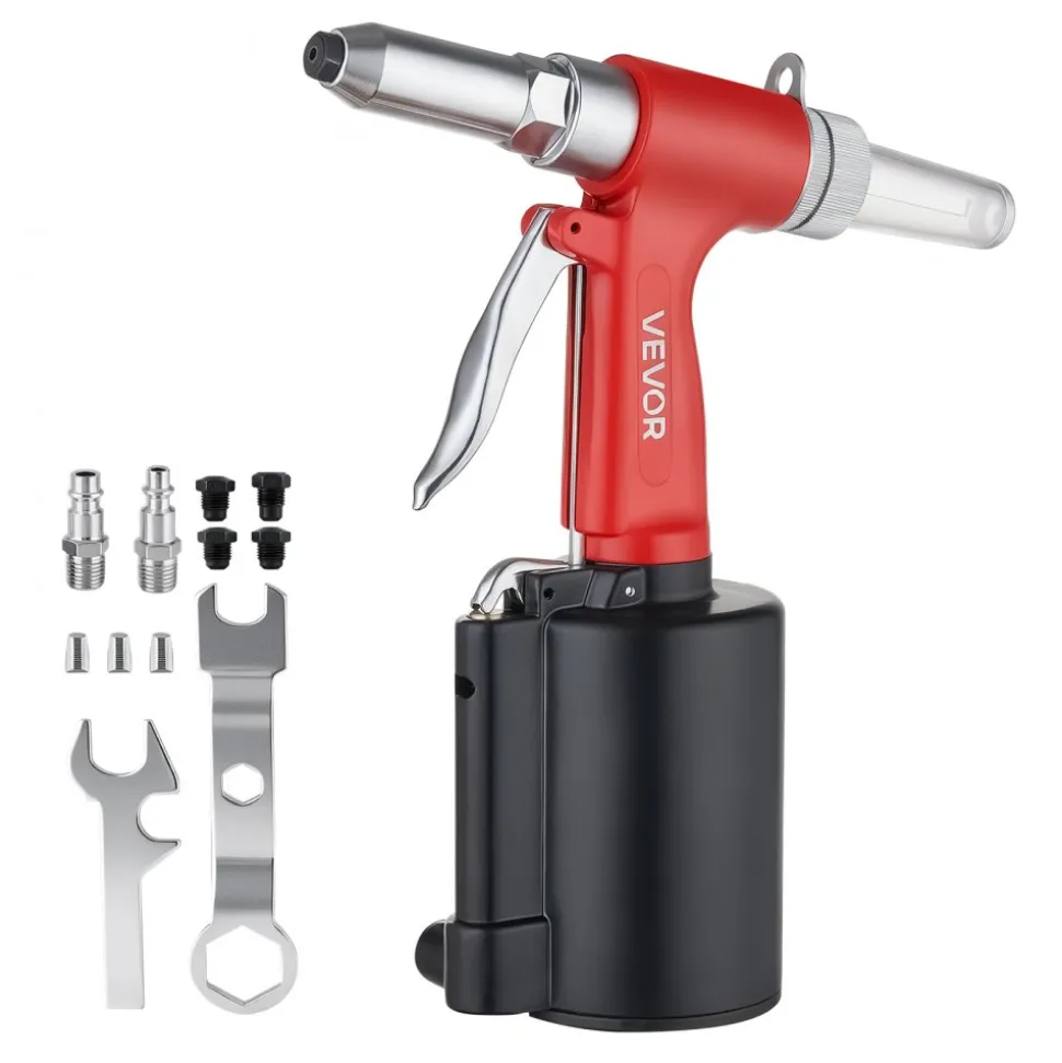 VEVOR Pneumatic Rivet Gun Kit with 3/32" 1/8" 5/32" 3/16" Nosepieces, 2425 LBS Pulling Force, 3-Claw Secure Grip, Air Pop Riveter Tool for Automotive, Construction, Industrial Manufacturing