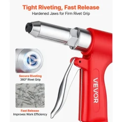 VEVOR Pneumatic Rivet Gun Kit with 3/32" 1/8" 5/32" 3/16" 1/4" Nosepieces, 3924 LBS Pulling Force, 3-Claw Secure Grip, Air Pop Riveter Tool for Automotive, Construction, Industrial Manufacturing