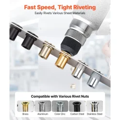 VEVOR Pneumatic Rivet Nut Gun Kit with 8PCS SAE & Metric Gun Heads, M4 M5 M6 M8 M10 1/4