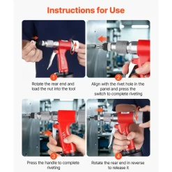 VEVOR Pneumatic Rivet Nut Gun Kit with 8PCS SAE & Metric Gun Heads, M4 M5 M6 M8 M10 1/4