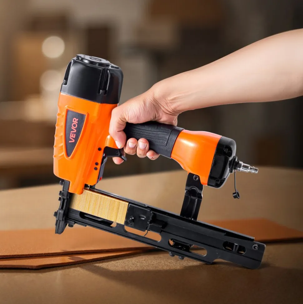 VEVOR Pneumatic Staple Gun, 16 Gauge 7/16-inch Medium Crown Pneumatic Stapler 1" to 2" Length, 70-120PSI Heavy Duty Air-Powered Staple Gun for Roof Decking, Wall Sheathing, Fencing and Subflooring