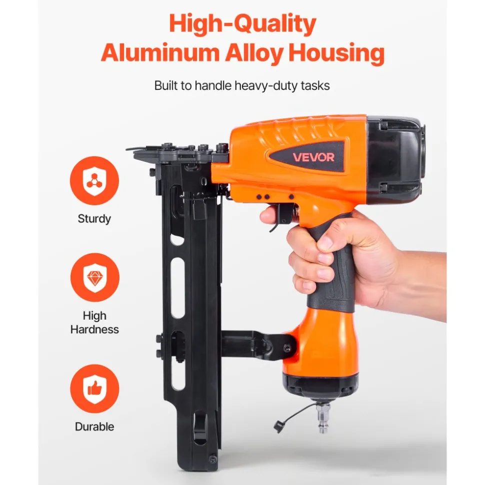 VEVOR Pneumatic Staple Gun, 16 Gauge 7/16-inch Medium Crown Pneumatic Stapler 1" to 2" Length, 70-120PSI Heavy Duty Air-Powered Staple Gun for Roof Decking, Wall Sheathing, Fencing and Subflooring