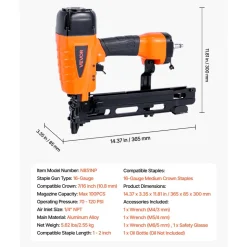 VEVOR Pneumatic Staple Gun, 16 Gauge 7/16-inch Medium Crown Pneumatic Stapler 1