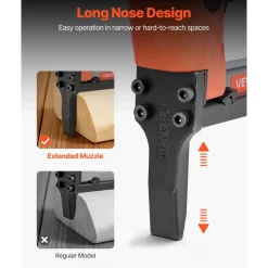 VEVOR Pneumatic Staple Gun, 20 Gauge Long-Nose Upholstery Stapler for 50 Series Fine Wire Staples 1/2-inch Crown 1/4"-5/8" Length, Max 110PCS Loading Air Staple Gun for Upholstering, Woodworking, DIY