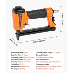 VEVOR Pneumatic Staple Gun, 16 Gauge 1-inch Wide Crown Pneumatic Stapler 5/8" to 1-1/2" Length, 70-120PSI Air Staple Gun with Two Firing Modes for Roof Decking, Wall Sheathing, Fencing, Subflooring