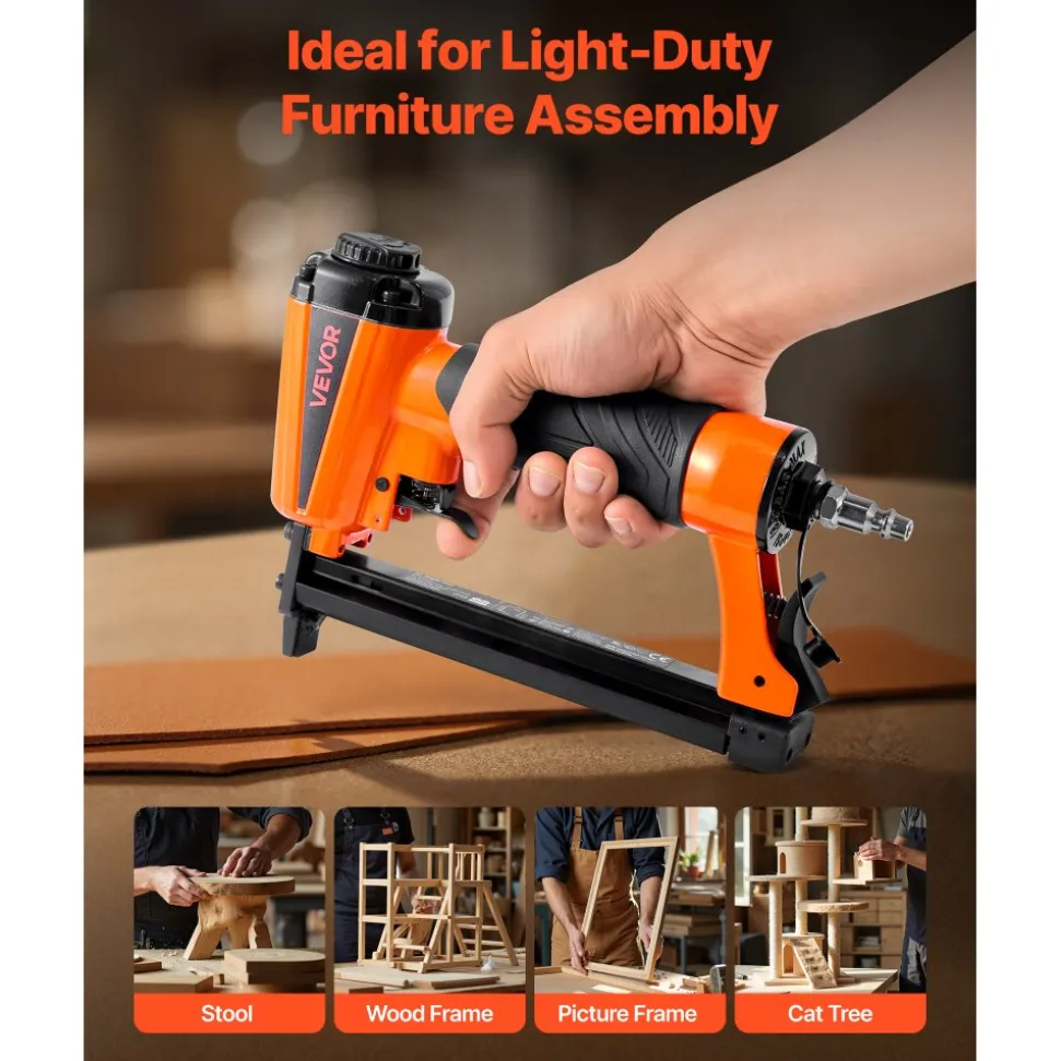 VEVOR Pneumatic Staple Gun, 16 Gauge 1-inch Wide Crown Pneumatic Stapler 5/8" to 1-1/2" Length, 70-120PSI Air Staple Gun with Two Firing Modes for Roof Decking, Wall Sheathing, Fencing, Subflooring