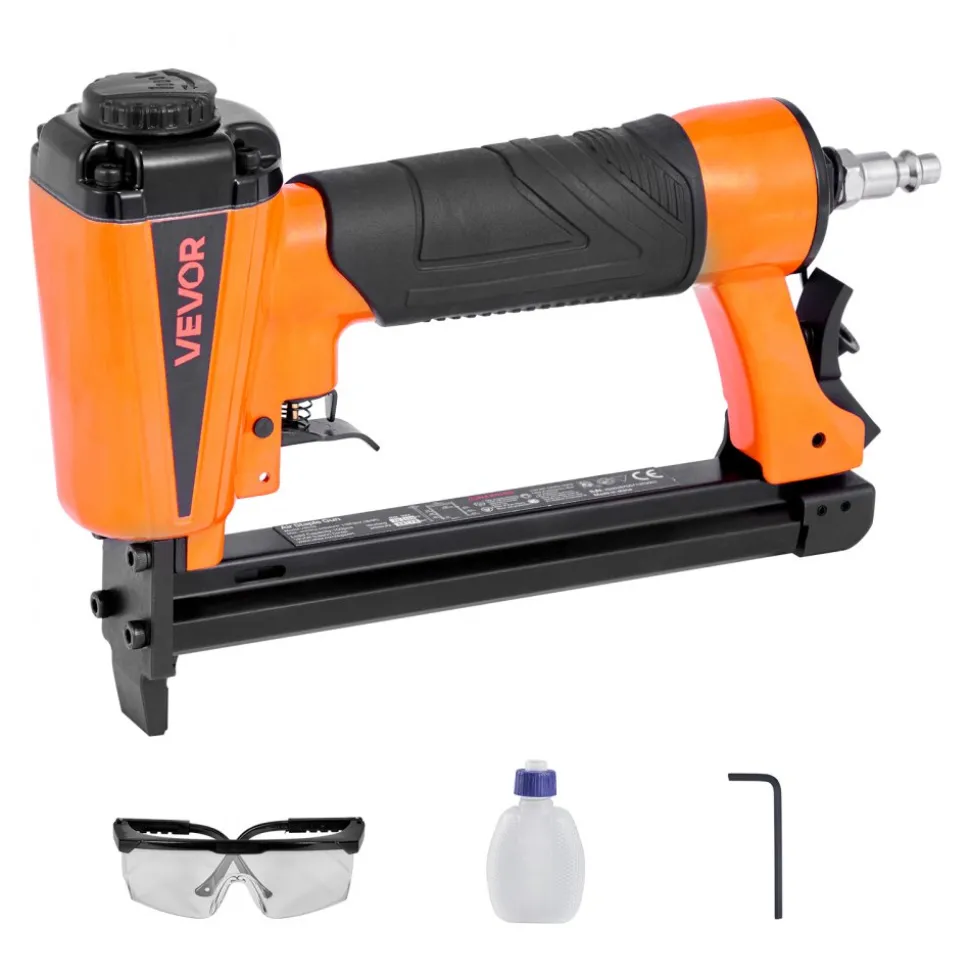 VEVOR Pneumatic Staple Gun, 16 Gauge 1-inch Wide Crown Pneumatic Stapler 5/8" to 1-1/2" Length, 70-120PSI Air Staple Gun with Two Firing Modes for Roof Decking, Wall Sheathing, Fencing, Subflooring