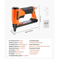 VEVOR Pneumatic Staple Gun, 22 Gauge Air Upholstery Stapler for 71 Series Fine Wire Staples 3/8" Crown 1/4"-5/8" Length, Max 180PCS Loading Air Staple Gun for Upholstering, Woodworking, DIY Projects