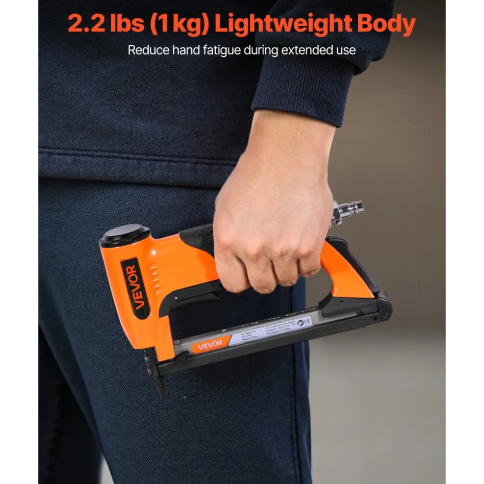 VEVOR Pneumatic Staple Gun, 22 Gauge Long-Nose Upholstery Stapler for 71 Series Fine Wire Staples 3/8-inch Crown 1/4"-5/8" Length, Max 180PCS Loading Air Staple Gun for Upholstering, Woodworking, DIY