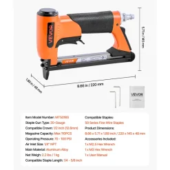 VEVOR Pneumatic Staple Gun, 22 Gauge Long-Nose Upholstery Stapler for 71 Series Fine Wire Staples 3/8-inch Crown 1/4
