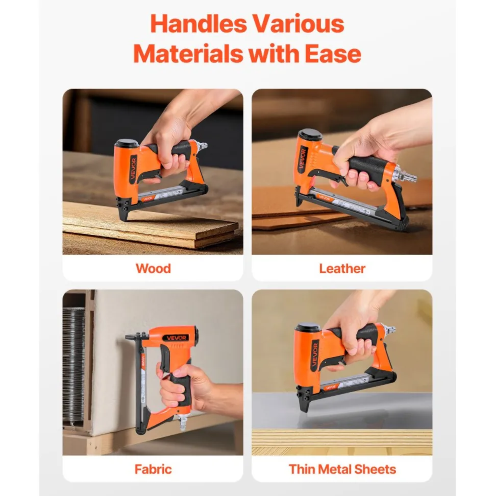 VEVOR Pneumatic Staple Gun, 22 Gauge Long-Nose Upholstery Stapler for 71 Series Fine Wire Staples 3/8-inch Crown 1/4"-5/8" Length, Max 180PCS Loading Air Staple Gun for Upholstering, Woodworking, DIY