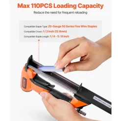 VEVOR Pneumatic Staple Gun, 22 Gauge Long-Nose Upholstery Stapler for 71 Series Fine Wire Staples 3/8-inch Crown 1/4