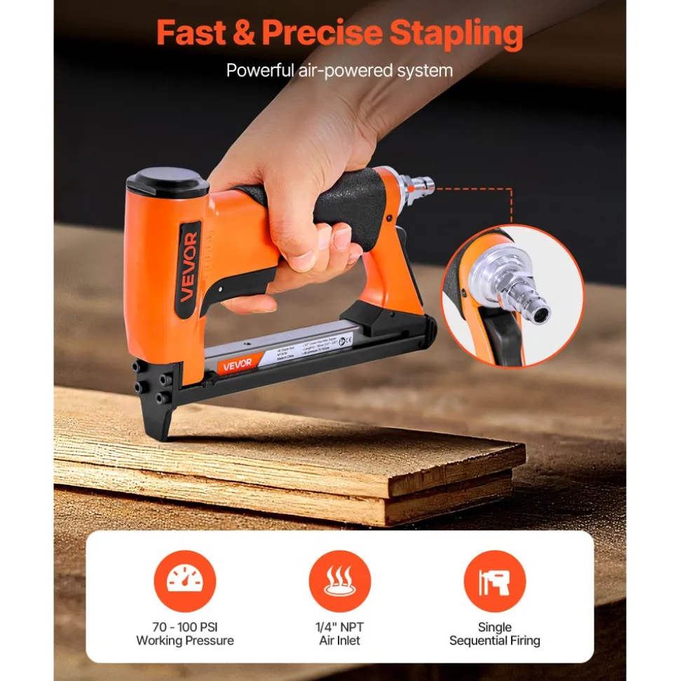 VEVOR Pneumatic Staple Gun, 21 Gauge Air Upholstery Stapler for 80 Series Fine Wire Staples 1/2" Crown 1/4"-5/8" Length, Max 150PCS Loading Air Staple Gun for Upholstering, Woodworking, DIY Projects