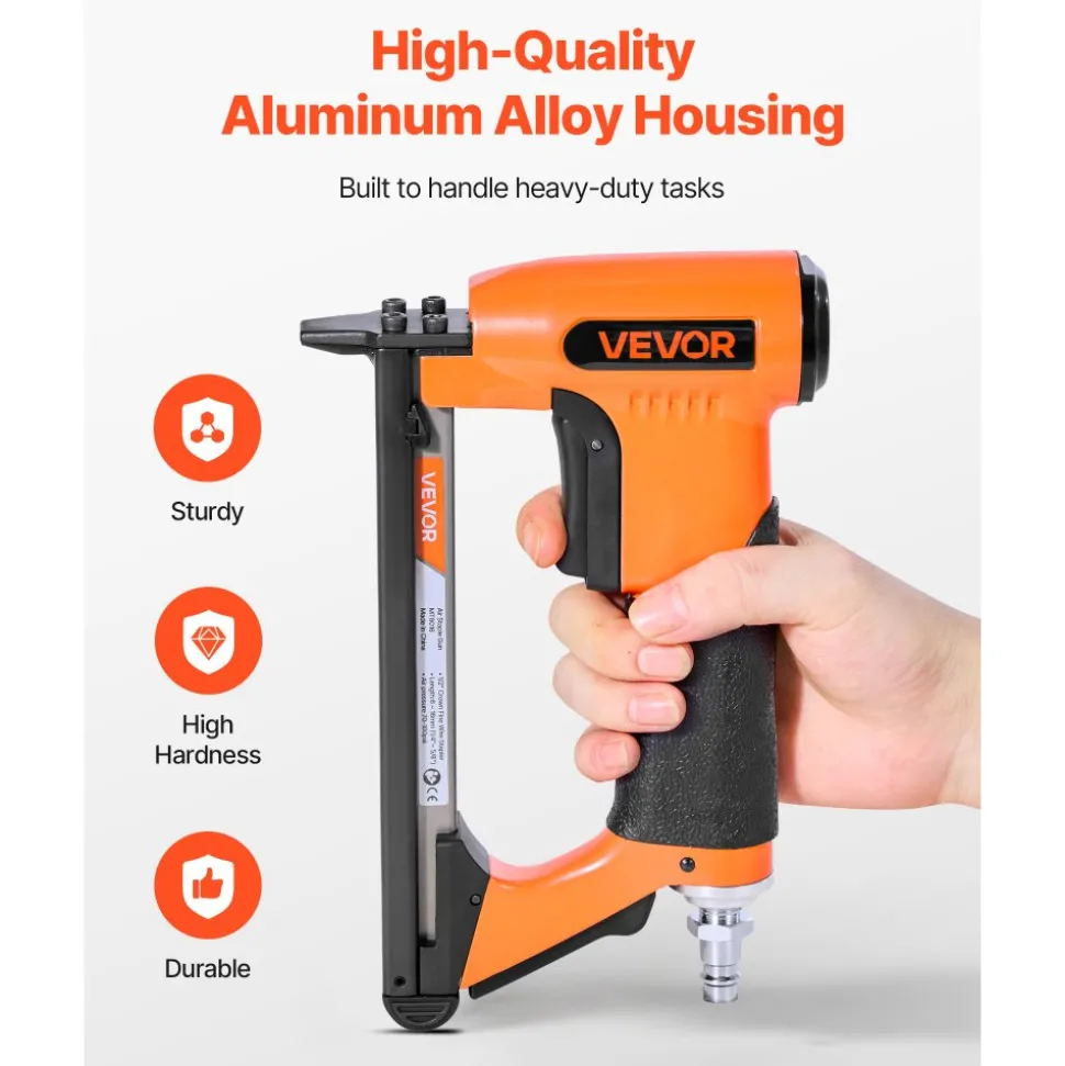 VEVOR Pneumatic Staple Gun, 21 Gauge Air Upholstery Stapler for 80 Series Fine Wire Staples 1/2" Crown 1/4"-5/8" Length, Max 150PCS Loading Air Staple Gun for Upholstering, Woodworking, DIY Projects