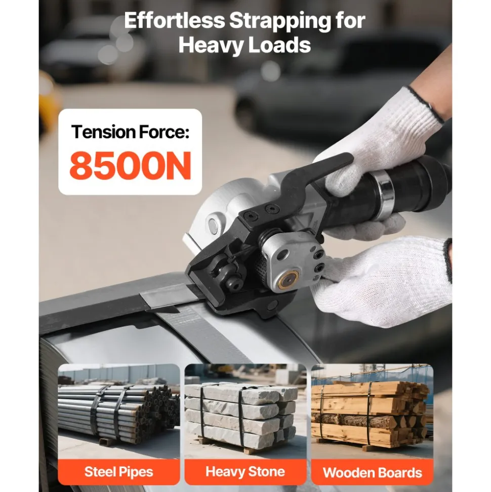 VEVOR Pneumatic Steel Strapping Machine, 8500 N Tension Force, Metal Strapping Tool Tensioner and Cutter Sealer for 1.26 in Width Metal Belt, Heavy Duty Split Type Baler for High Tensile Packaging