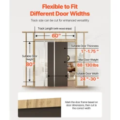 VEVOR Pocket Door Frame Kit, for 24-30 in Wide 80 in High Door, Pocket Door Kit with Two-Way Soft Close Mechanism, Slide Smoothly Quietly, Easy to Install, Premium Galvanized Steel, for Living Room