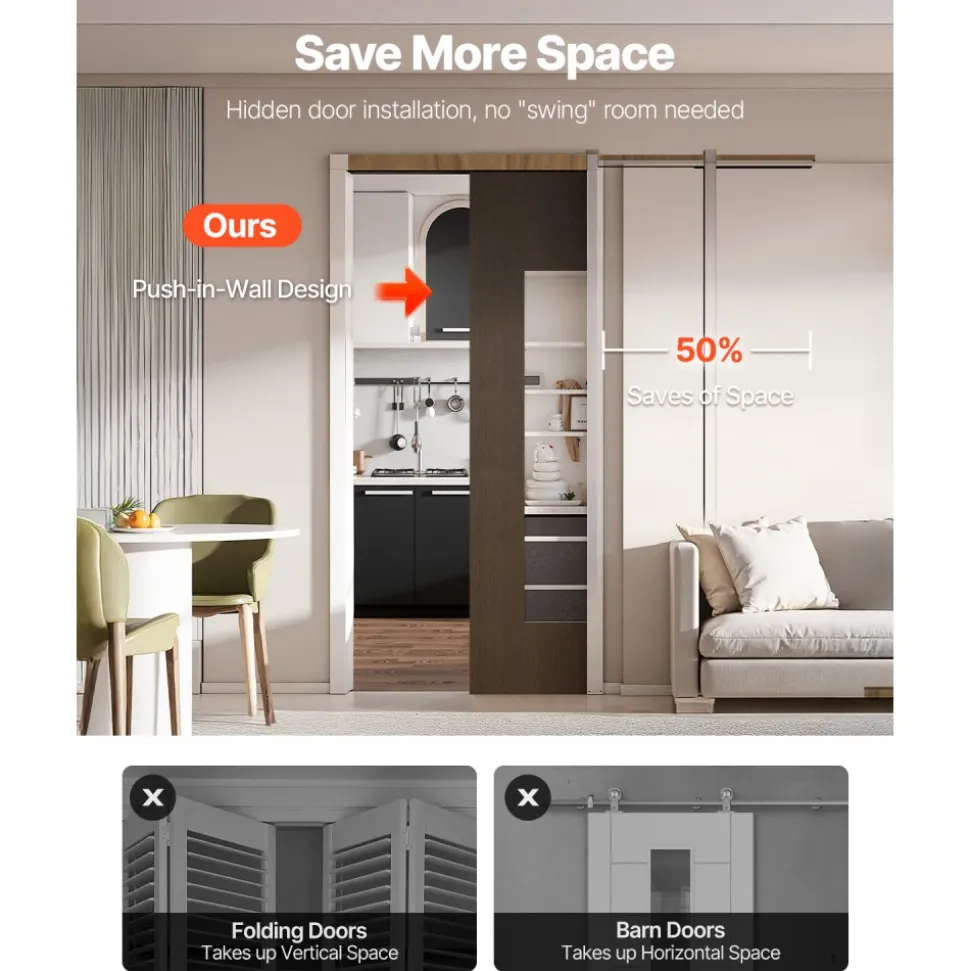 VEVOR Pocket Door Frame Kit, for 24-36 in Wide 80 in High Door, Pocket Door Kit with Two-Way Soft Close Mechanism, Slide Smoothly Quietly, Easy to Install, Premium Galvanized Steel, for Living Room