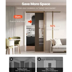 VEVOR Pocket Door Frame Kit, for 24-36 in Wide 80 in High Door, Pocket Door Kit with Two-Way Soft Close Mechanism, Slide Smoothly Quietly, Easy to Install, Wood and Galvanized Steel, for Living Room