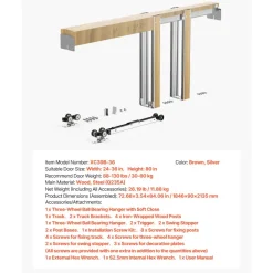 VEVOR Pocket Door Frame Kit, for 24-36 in Wide 80 in High Door, Pocket Door Kit with Two-Way Soft Close Mechanism, Slide Smoothly Quietly, Easy to Install, Wood and Galvanized Steel, for Living Room