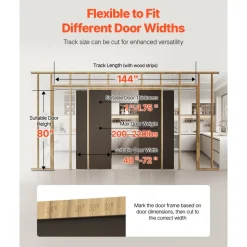 VEVOR Pocket Door Frame Kit, for 48-72 in Wide 80 in High Door, Pocket Door Kit with Two-Way Soft Close Mechanism, Slide Smoothly Quietly, Easy to Install, Wood and Galvanized Steel, for Living Room