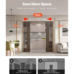 VEVOR Pocket Door Frame Kit, for 48-72 in Wide 80 in High Door, Pocket Door Kit with Two-Way Soft Close Mechanism, Slide Smoothly Quietly, Easy to Install, Wood and Galvanized Steel, for Living Room