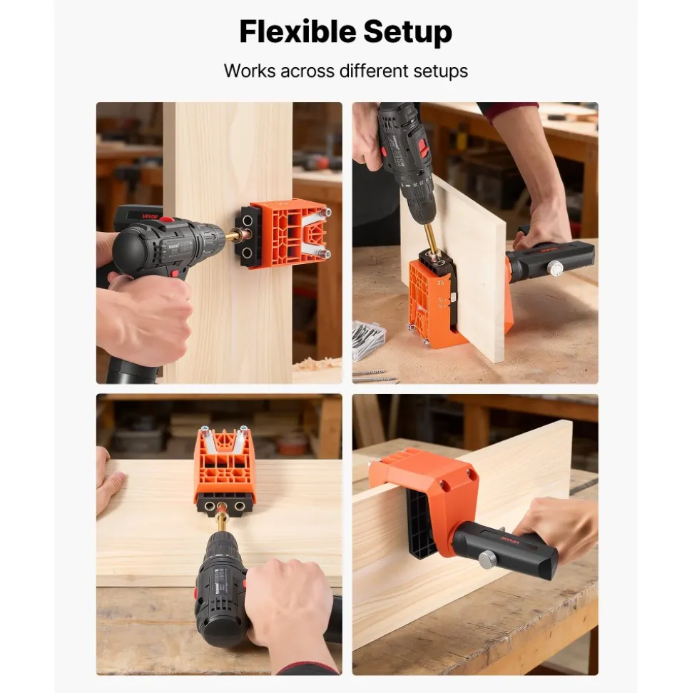 VEVOR Pocket Hole Jig Kit, 1/2", 3/4", 1-1/2" Adjustable, 360° Rotating Handle, Jig Pocket Hole System with 260 Screws, C-Clamp, Stop Collar, Drill Bit, Easy Clamping and Adjusting, for Woodworking