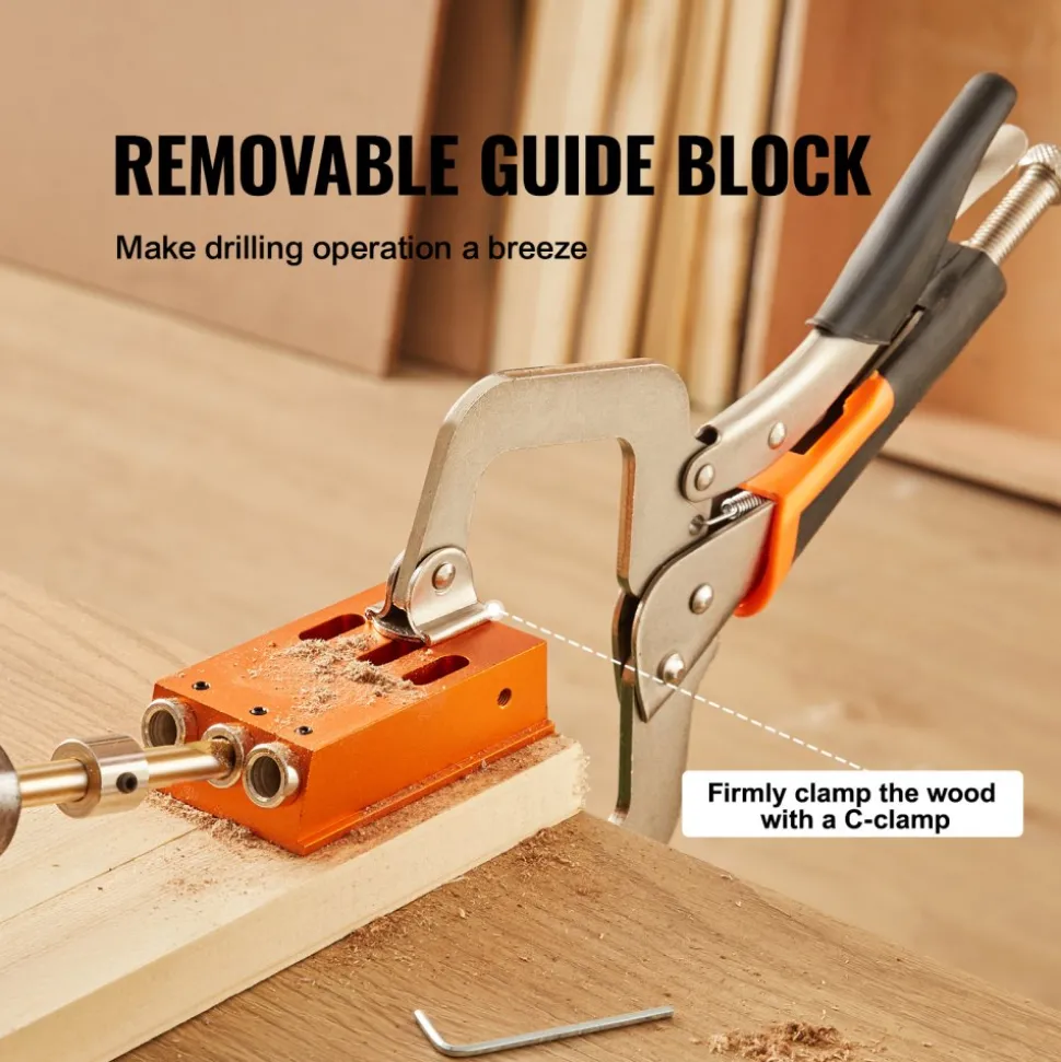 VEVOR Pocket Hole Jig Kit, 34 Pcs Pocket Hole Jig System with 11" C-clamp, Fixture, Step Drills, Wrenches, Drill Stop Rings, Square Drive Bits, Toolbox, Adjustable, for DIY Carpentry Projects