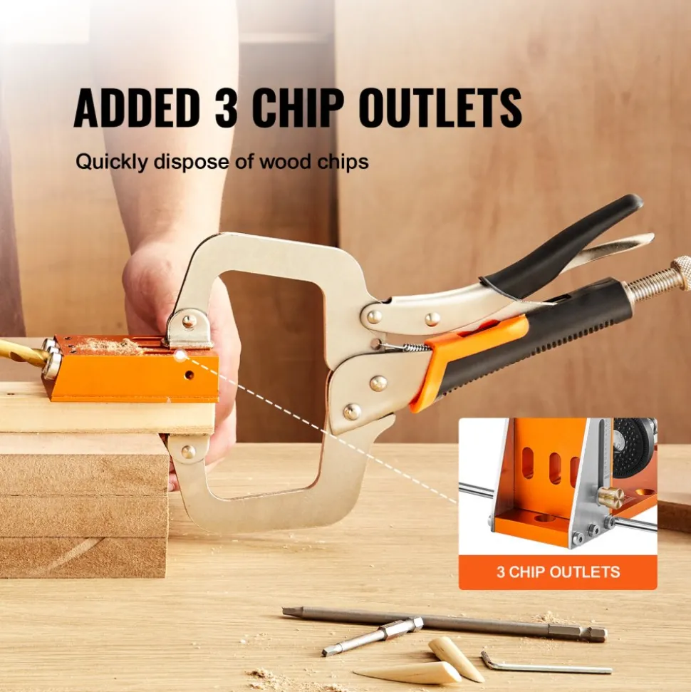VEVOR Pocket Hole Jig Kit, 34 Pcs Pocket Hole Jig System with 11" C-clamp, Fixture, Step Drills, Wrenches, Drill Stop Rings, Square Drive Bits, Toolbox, Adjustable, for DIY Carpentry Projects