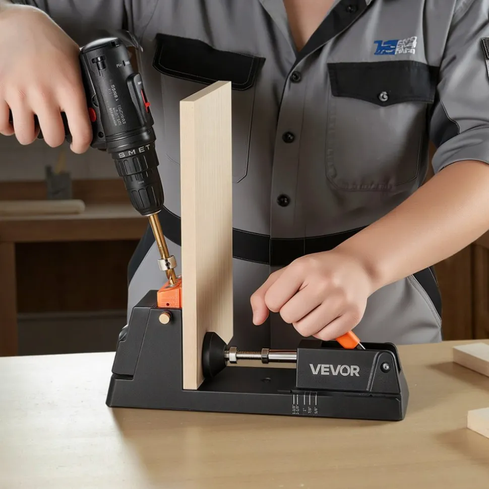 VEVOR Pocket Hole Jig Kit, 1/2" to 1-1/2" Adjustable, Lightweight Jig Pocket Hole System with Dust Collection Adapter, Detachable Guide Block, Drill Bit, Stop Collar, Easy Adjusting, for Woodworking