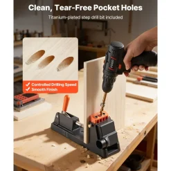 VEVOR Pocket Hole Jig Kit, 1/2" to 1-1/2" Adjustable, Lightweight Jig Pocket Hole System with Dust Collection Adapter, Detachable Guide Block, Drill Bit, Stop Collar, Easy Adjusting, for Woodworking