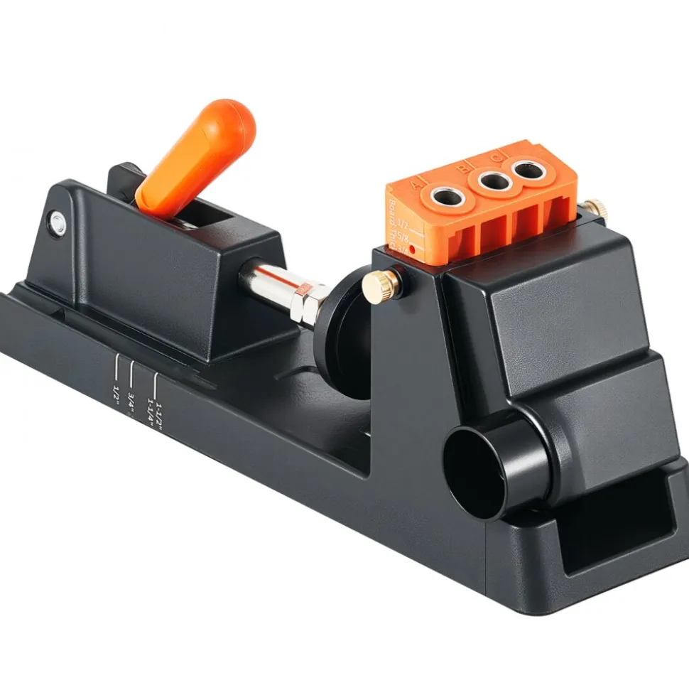 VEVOR Pocket Hole Jig Kit, 1/2" to 1-1/2" Adjustable, Lightweight Jig Pocket Hole System with Dust Collection Adapter, Detachable Guide Block, Drill Bit, Stop Collar, Easy Adjusting, for Woodworking