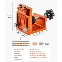 VEVOR Pocket Hole Jig Kit, 0.47 to 1.89 in Adjustable, Jig Pocket Hole System with Step Drill, Hex Wrench, Drill Stop Ring, Square Drive Bit, Plugs and Screws, Reinforced Metal Frame, for Woodworking