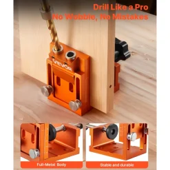 VEVOR Pocket Hole Jig Kit, 0.47 to 1.89 in Adjustable, Jig Pocket Hole System with Step Drill, Hex Wrench, Drill Stop Ring, Square Drive Bit, Plugs and Screws, Reinforced Metal Frame, for Woodworking