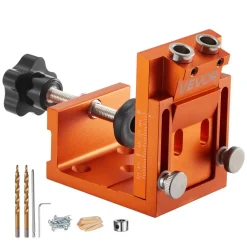 VEVOR Pocket Hole Jig Kit, 0.47 to 1.89 in Adjustable, Jig Pocket Hole System with Step Drill, Hex Wrench, Drill Stop Ring, Square Drive Bit, Plugs and Screws, Reinforced Metal Frame, for Woodworking