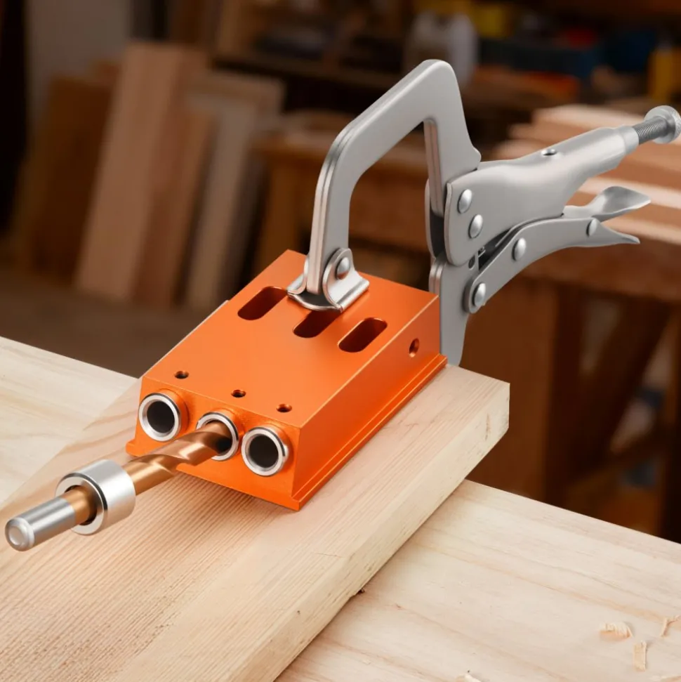 VEVOR Pocket Hole Jig Kit, 1/2 to 1-1/2 in Adjustable, Jig Pocket Hole System with Toolcase, C-Clamp, Step Drill, Hex Wrench, Drill Stop Ring, Square Drive Bit, Reinforced Metal Frame, for Woodworking
