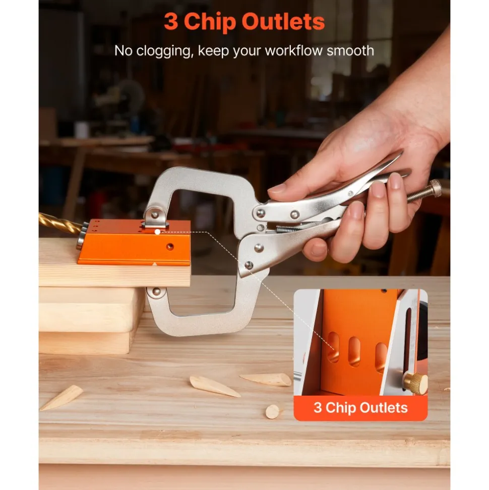 VEVOR Pocket Hole Jig Kit, 1/2 to 1-1/2 in Adjustable, Jig Pocket Hole System with Toolcase, C-Clamp, Step Drill, Hex Wrench, Drill Stop Ring, Square Drive Bit, Reinforced Metal Frame, for Woodworking