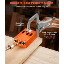 VEVOR Pocket Hole Jig Kit, 1/2 to 1-1/2 in Adjustable, Jig Pocket Hole System with Toolcase, C-Clamp, Step Drill, Hex Wrench, Drill Stop Ring, Square Drive Bit, Reinforced Metal Frame, for Woodworking