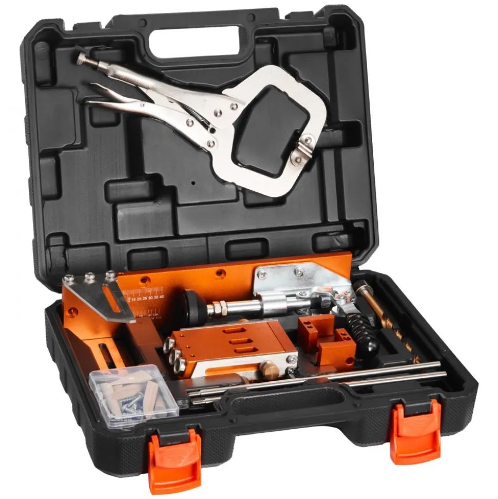 VEVOR Pocket Hole Jig Kit, 1/2 to 1-1/2 in Adjustable, Jig Pocket Hole System with Toolcase, C-Clamp, Step Drill, Hex Wrench, Drill Stop Ring, Square Drive Bit, Reinforced Metal Frame, for Woodworking