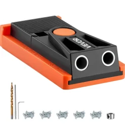 VEVOR Pocket Hole Jig Kit, 1/2 to 1-1/2 in Adjustable, Mini Jig Pocket Hole System with Step Drill, Hex Wrench, Drill Stop Ring, Square Drive Bit, and Screws, Reinforced Nylon Frame, for Woodworking