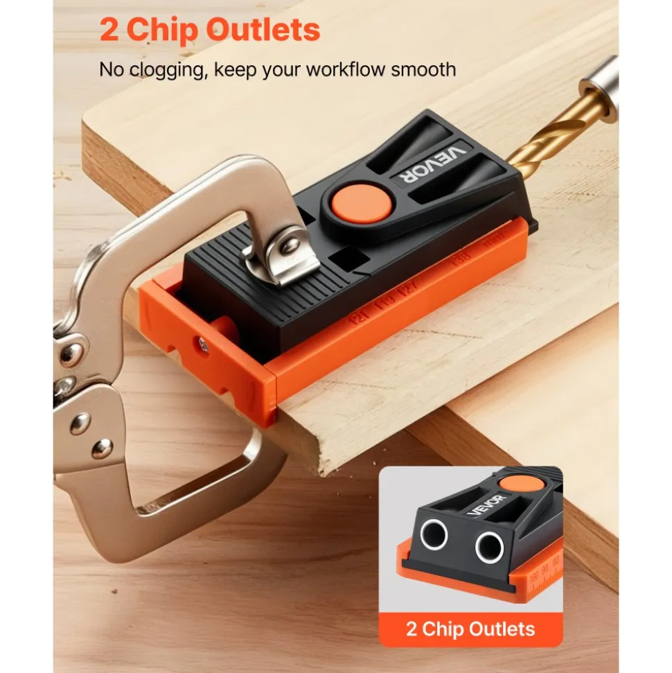 VEVOR Pocket Hole Jig Kit, 1/2 to 1-1/2 in Adjustable, Mini Jig Pocket Hole System with Step Drill, Hex Wrench, Drill Stop Ring, Square Drive Bit, and Screws, Reinforced Nylon Frame, for Woodworking