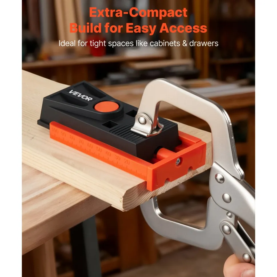 VEVOR Pocket Hole Jig Kit, 1/2 to 1-1/2 in Adjustable, Mini Jig Pocket Hole System with Step Drill, Hex Wrench, Drill Stop Ring, Square Drive Bit, and Screws, Reinforced Nylon Frame, for Woodworking