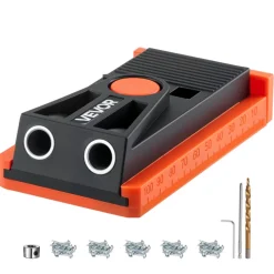 VEVOR Pocket Hole Jig Kit, 1/2 to 1-1/2 in Adjustable, Mini Jig Pocket Hole System with Step Drill, Hex Wrench, Drill Stop Ring, Square Drive Bit, and Screws, Reinforced Nylon Frame, for Woodworking