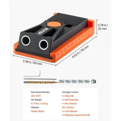 VEVOR Pocket Hole Jig Kit, 1/2 to 1-1/2 in Adjustable, Mini Jig Pocket Hole System with Step Drill, Hex Wrench, Drill Stop Ring, Square Drive Bit, and Screws, Reinforced Nylon Frame, for Woodworking
