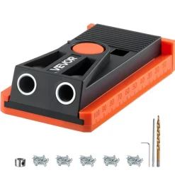 VEVOR Pocket Hole Jig Kit, 1/2 to 1-1/2 in Adjustable, Mini Jig Pocket Hole System with Step Drill, Hex Wrench, Drill Stop Ring, Square Drive Bit, and Screws, Reinforced Nylon Frame, for Woodworking