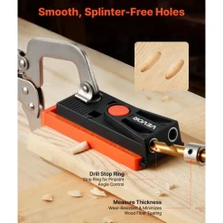 VEVOR Pocket Hole Jig Kit, 1/2 to 1-1/2 in Adjustable, Mini Jig Pocket Hole System with Step Drill, Hex Wrench, Drill Stop Ring, Square Drive Bit, and Screws, Reinforced Nylon Frame, for Woodworking