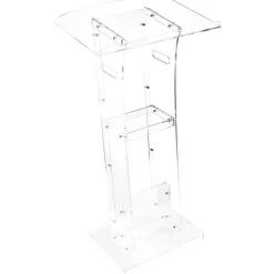 VEVOR Podium Stand, 43-Inch Acrylic Lectern, Portable Laptop Desk with Wide Reading Surface and Storage Shelf, Book Stopper, Floor-Standing, for Classroom, Wedding, Conference, Lecture and Concert